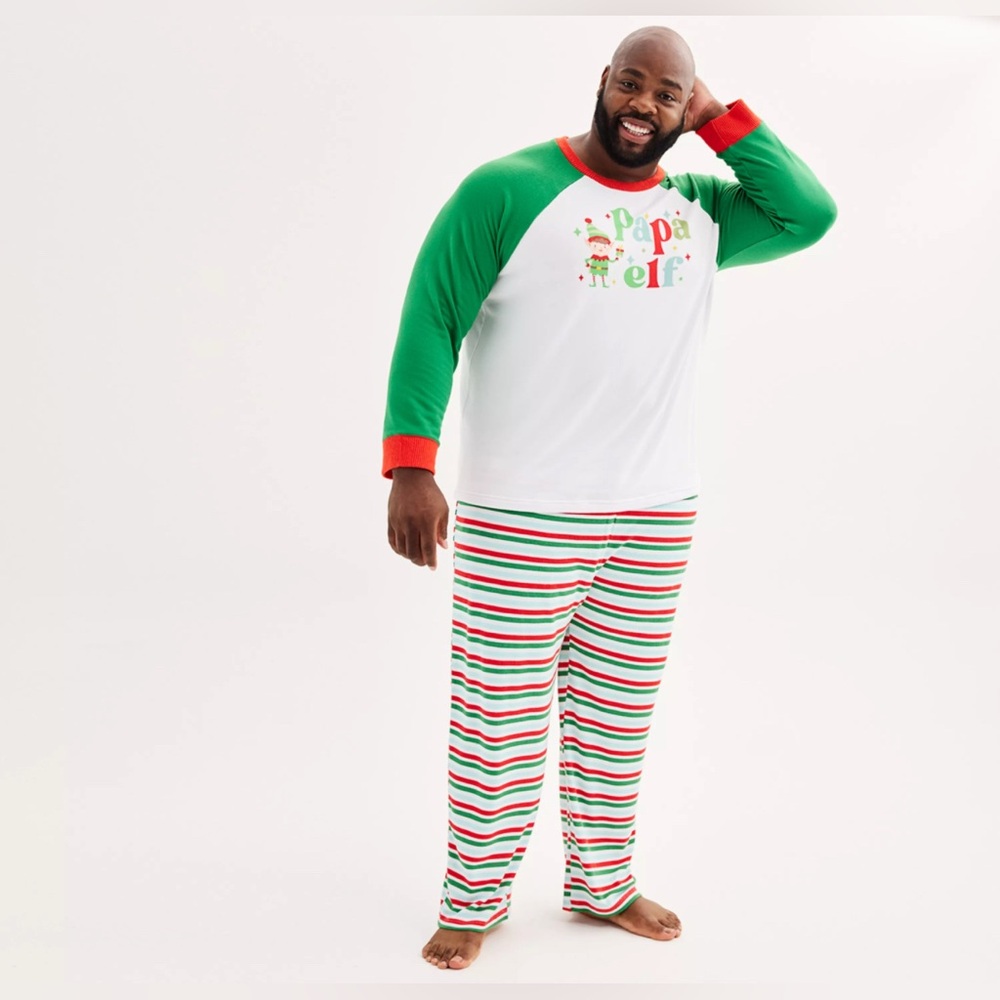 New Kohls Papa Elf 2 pc Christmas pajama set Red and white Mens XL Tall pajamas